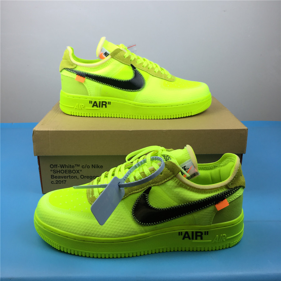 Men OFF-WHITE x Nike Air Force 1 Fluorscent Green Black Shoes - Click Image to Close